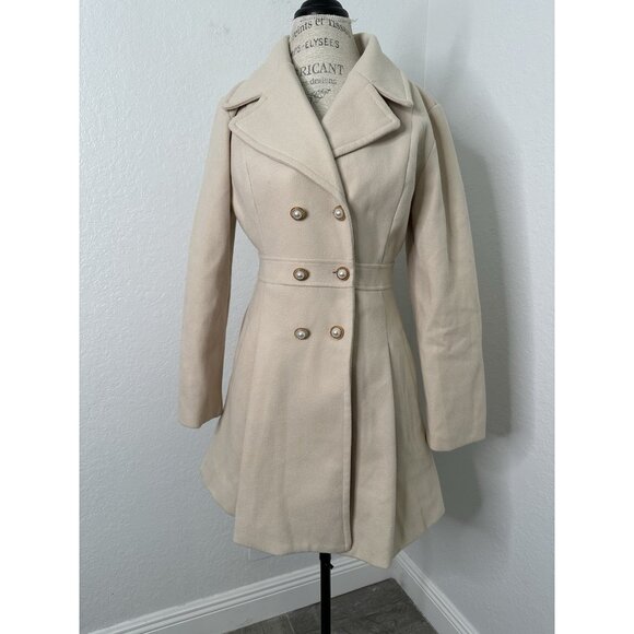 Womens Overcoats with Metal Buttons Double-Breasted Coat in Oatmeal Color Size M - Picture 1 of 8